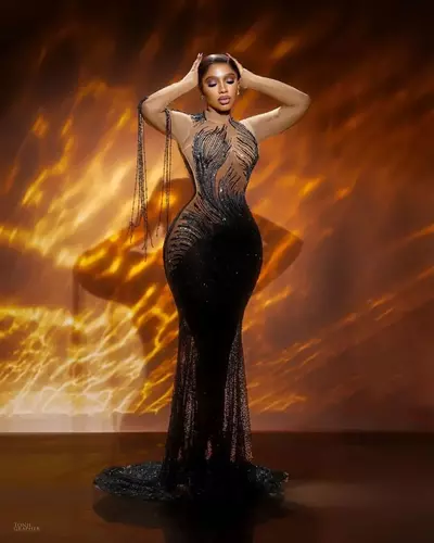 Black Illusion Mermaid Prom Dresses Beaded Sequined Full Sleeves Evening Formal Party Second Reception Birthday Gowns