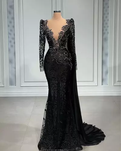 Plus Size Arabic Aso Ebi Black Mermaid Luxurious Prom Dresses Beaded Crystals Evening Formal Party Second Reception Birthday Dress