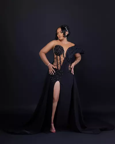 Black Mermaid Prom Dress Beaded Rhinestones Full Sleeves Evening Formal Party Second Reception Birthay Engagement Gowns