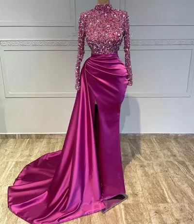 Hot Pink Fuchsia Sheath Beading Crystals Prom Dress Evening Formal Gown Bithday Party Dress