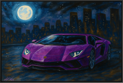 Purple Lamborghini in Urban Eclipse Art Print