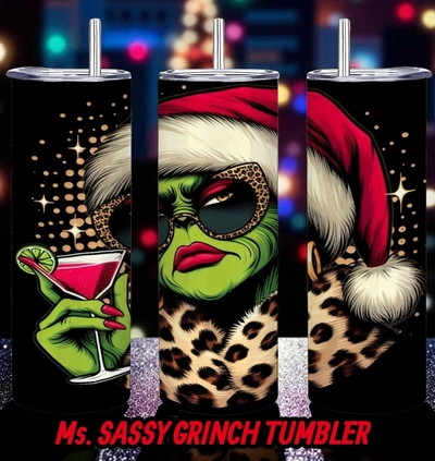 Grinchy Glam Tumbler Set | Sassy Leopard Tumbler Holiday Cup with Straw | Free Ship