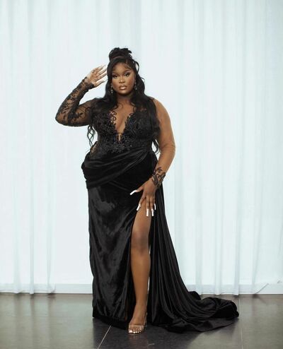 Black Plus Size Sheath Lace African Girls Prom Dress Evening Formal Gown Birthday Party Dress