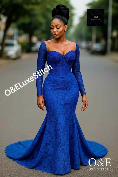 Plus Size Mermaid Lace African Girls Prom Dress Evening Formal Gown Birthday Party Dress