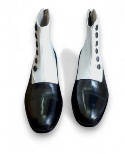 Crafted Leather Men Black Leather and White Suede Button Ankle High Dress Boot