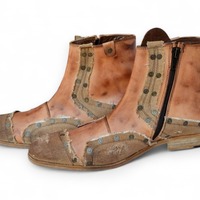 Crafted Leather New Remix Dragon Rock Men Cowboy Ankle High Boots Distressed Brown - Thumbnail 1