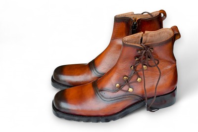 Crafted Leather Classic Men Handmade Two Tone Brown Leather Ankle High Zigzag Style Side Zipper Boot
