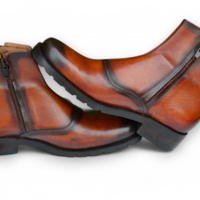 Crafted Leather Classic Men Handmade Two Tone Brown Leather Ankle High Zigzag Style Side Zipper Boot - Thumbnail 2