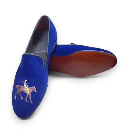 Crafted Leather Classic Men Blue Velvet Loafers Moccasin Loafers Dress Shoes