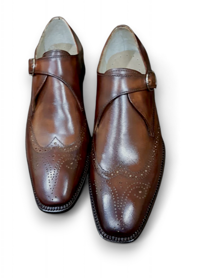 Crafted Leather Men Dark Brown Classic Monk Strap Dress Shoes