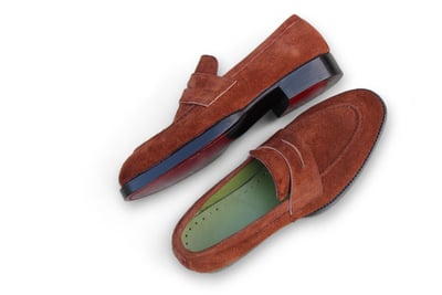 Crafted Leather Men Brown Suede Leather Moccasin Loafers Dress Shoes