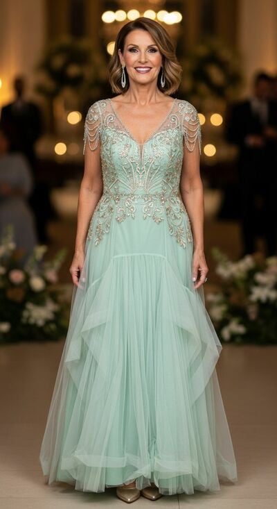 Simple Tulle A Line Appliques Beading Mother Of Bride /Groom Dresses Evening Formal Gown