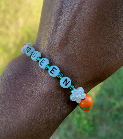 FAMU QUEEN 👑🧡💚 GLOW IN THE DARK ALPHABET BRACELET🐍🐍🧡💚 READY-MADE🎨⏳️ By Nubian Collection Artwear 👑