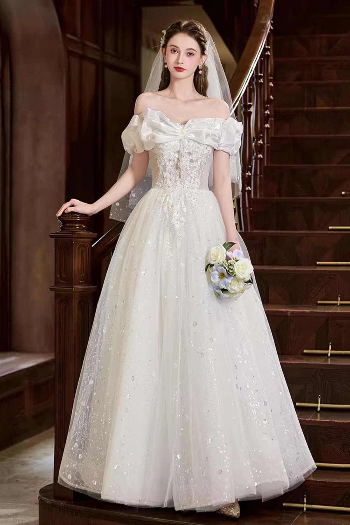 White Tulle Lace Long A-Line Prom Party Dress