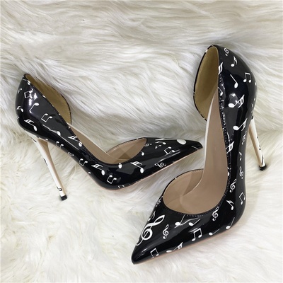 Black graffiti side high heels 12CM