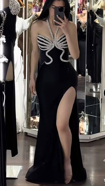 Black Mermaid Prom Dress Evening Formal Gown Long Sleeve Birthday Party Dress