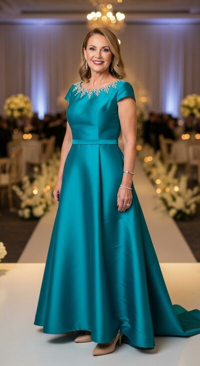 Plus Size A Line Blue Mother of Bride/Groom Dress Tea-length Evening Formal Gowns