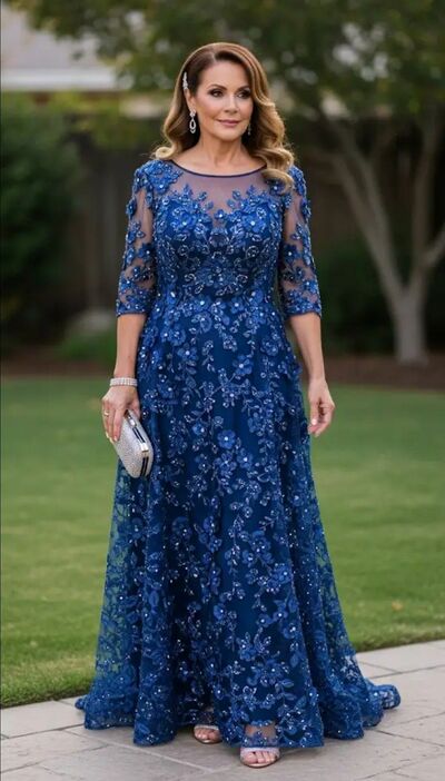 Royal Blue Mermaid Lace Prom Dress Evening Formal Gown Half Sleeve Birthday Party Dress