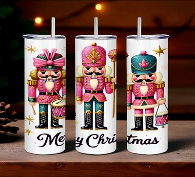 Pink Nutcracker Tumbler 20oz, Merry Christmas Insulated Mug, Free, Fast Ship Gift.