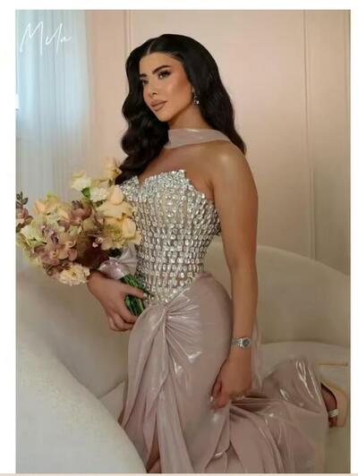 Sleeveless Prom Dress Sleeveless Back Lace-Up Customized Luxurious Women Evening Dresses Sexy Mermaid Birthday Dress