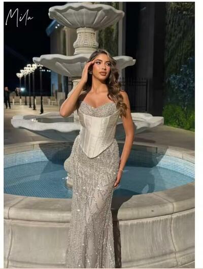 Strapless Customized Gray Evening Dresses Sleeveless Back Lace-Up Prom Dress 2025 Floor-Length Wedding Party Formal Gowns