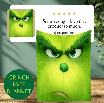 Grinch Face Holiday Blanket | Fuzzy Max Plush Throw | Dr. Seuss Christmas Home Decor Gift