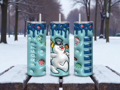 Frosty Snowman Tumbler 20oz - 3D Inflated Design with Dripping Icing andy Cane | Free Ship