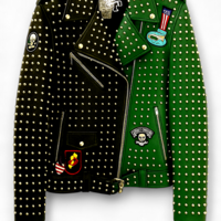 Crafted Leather New Classic Punk Style Green/Black Studded Leather Jacket - Thumbnail 1