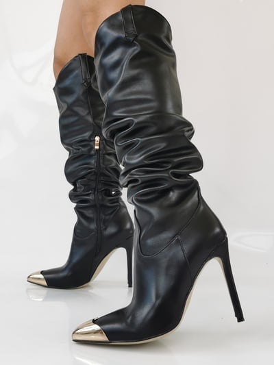 Women's Ruched Slouchy Knee High Boots Black