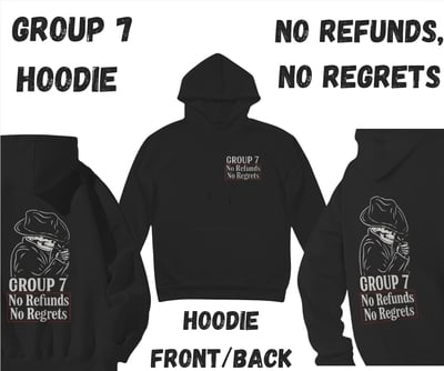 Unisex Group 7 No Refunds No Regrets Hoodie - Skeleton Cowboy Outlaw Black Hoodie - Front and Back Print - Streetwear Fashion | Free Ship