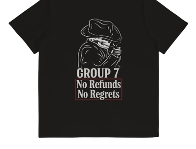 Unisex GROUP 7 "No Refunds, No Regrets" T-Shirt | Skeleton Cowboy Graphic Tee | Edgy Gothic Grunge Apparel