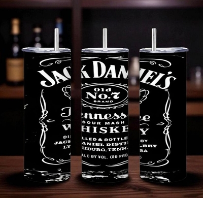 Jack Daniel's Inspired 20 oz Skinny Tumbler, Old No. 7 Whiskey Lover Gift, Stainless Steel Drinkware | Free Ship
