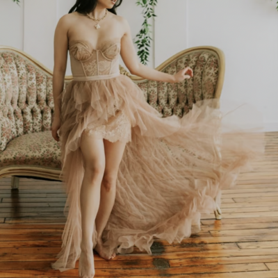 vintage champagne prom dresses lace - Thumbnail 1