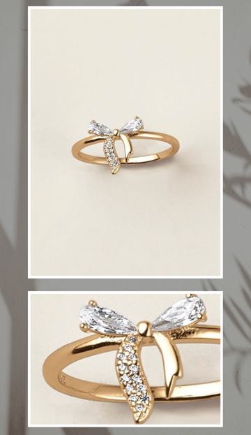 Sterling Silver Golden Bow CZ Ring