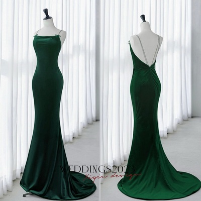 Green Mermaid Velvet Long Prom Dress, Green Long Evening Dress,Mermaid Green Straps Backless Long Velvet Prom Dress, Green Party Dress