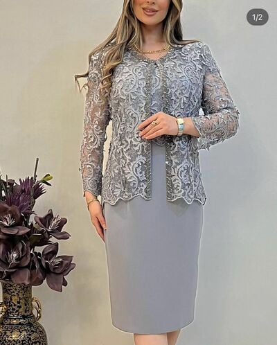 Plus Size Sheath Lace Appliques Tea-length Mother of Bride/Groom Dress Evening Formal Gowns