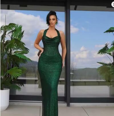 Customized Green Beading Halter Neck robes de soirée Mermaid Strapless Party Dresses Backless Sleeveless Prom Dress