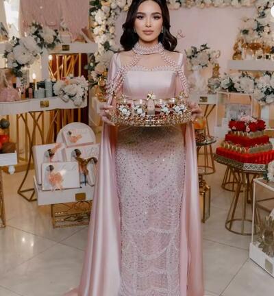 Customized Champagne Beaded With a Shawl robes de soirée Strapless Satin Pearls Party Dresses Floor-Length Prom Dress