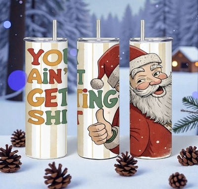 "You Ain't Getting Shit" Funny Santa Tumbler | 20oz Skinny Sublimation