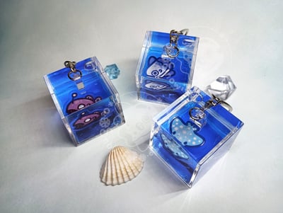 Liquid Fish Cube Keychains