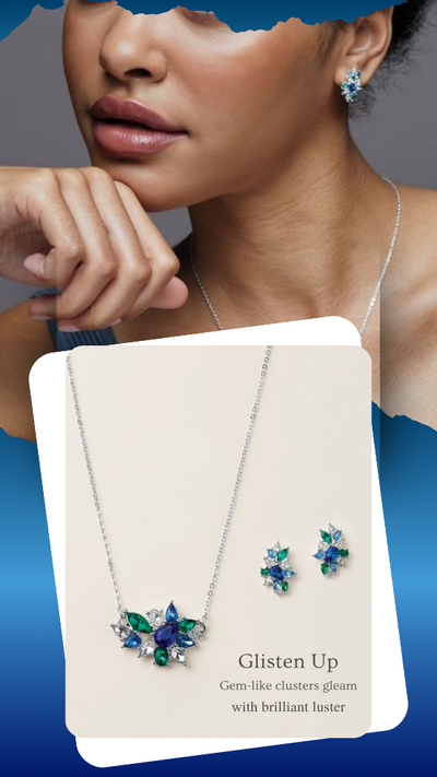 Luxe Blue Flora Necklace and Earring Set - FINAL SALE