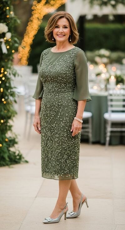 Oliver Green Plus Size Sheath Tea-length Lace Appliques Mother of Bride/Groom Dress Evening Formal Gowns