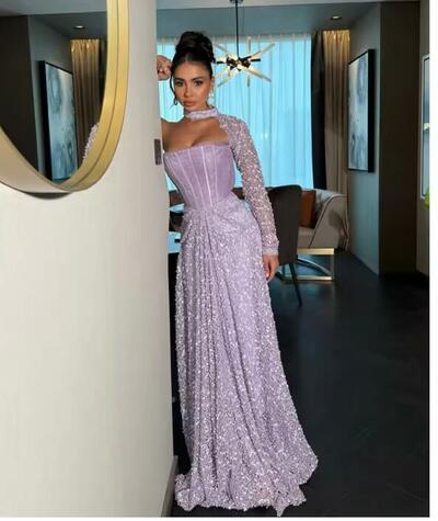 One Shoulder Floor-length A-line Prom Dresses Elegant Purple Simple Formal Evening Dress