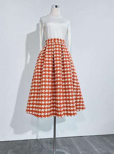 Women Woolen Winter Skirt Outfit Houndstooth Pleated Midi Skirt Full Pleated Party Skirt Midi Wool Warm Skirt Custom Plus Size