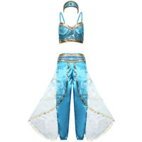 Aladdin Jasmine Princess Costume – Blue Cosplay Dress with Headwear, Top & Pants | Halloween Role Play Outfit for Women - Thumbnail 3