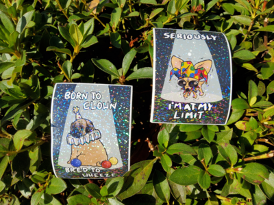 clown dog holo stickers