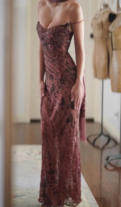 Elegant Off Shoulder Vintage Evening Dress With Sequin