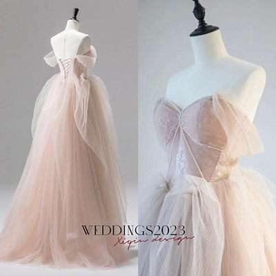 Champagne Pink Tulle Sweetheart A-line Prom Dress Party Dress, Pink Tulle Evening Dress