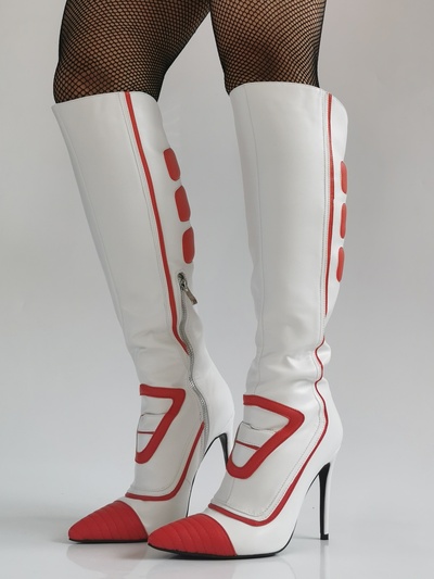 White and Red Knee High Boots Women Pointed Toes Stilettos 11Cm High Heels