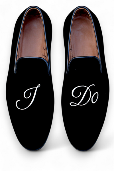 Crafted Leather Classic Men Black Velvet Wedding Embroidery Loafers Dress Shoes